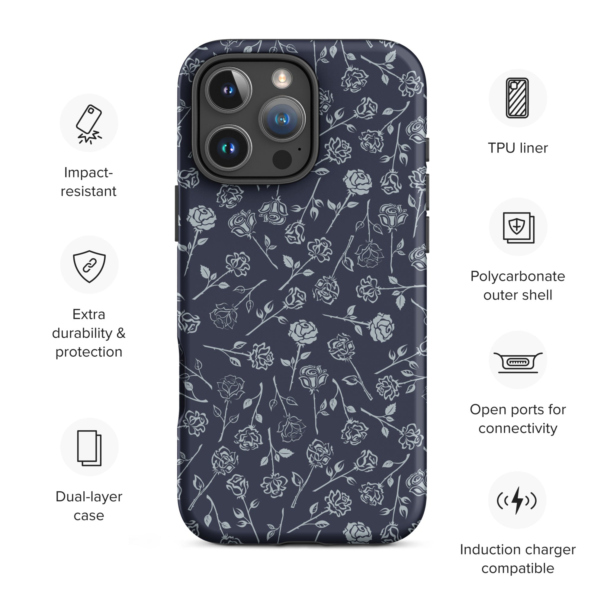 Dark Slate Floral Line Tough Case for iPhone
