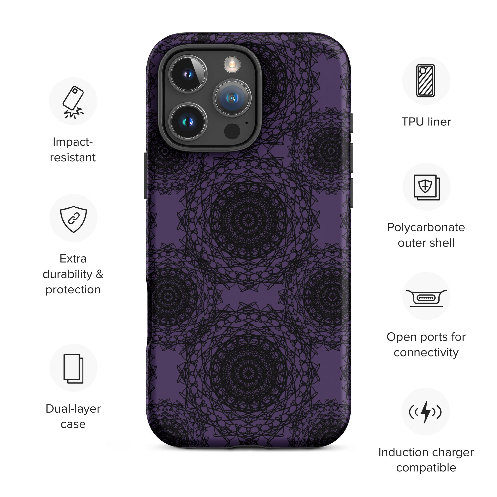 Dark Violet Gothic Mandala Tough Case for iPhone