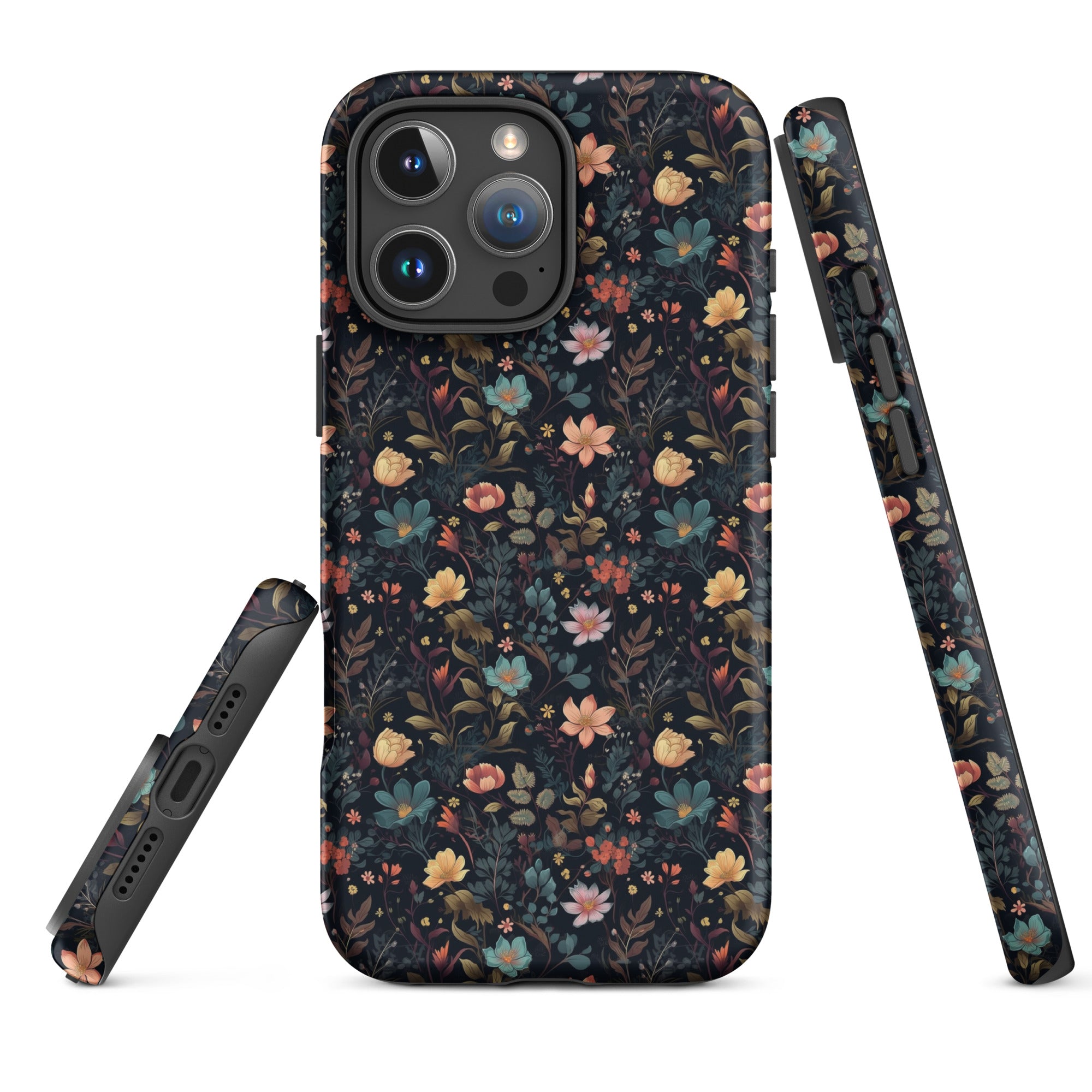 Black Gothic Floral Tough Case for iPhone