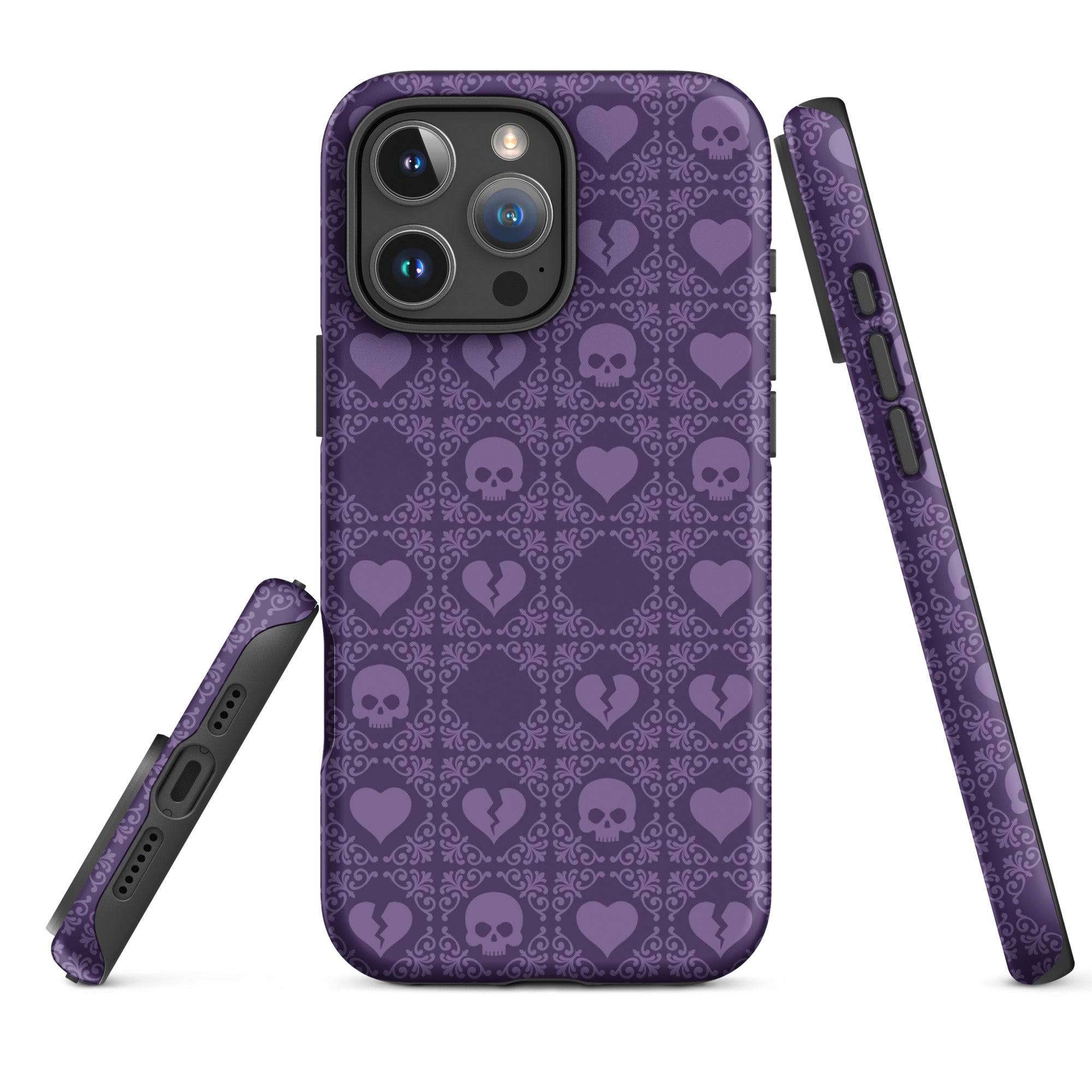 Dark Violet Gothic Heart and Skull Tough Case for iPhone