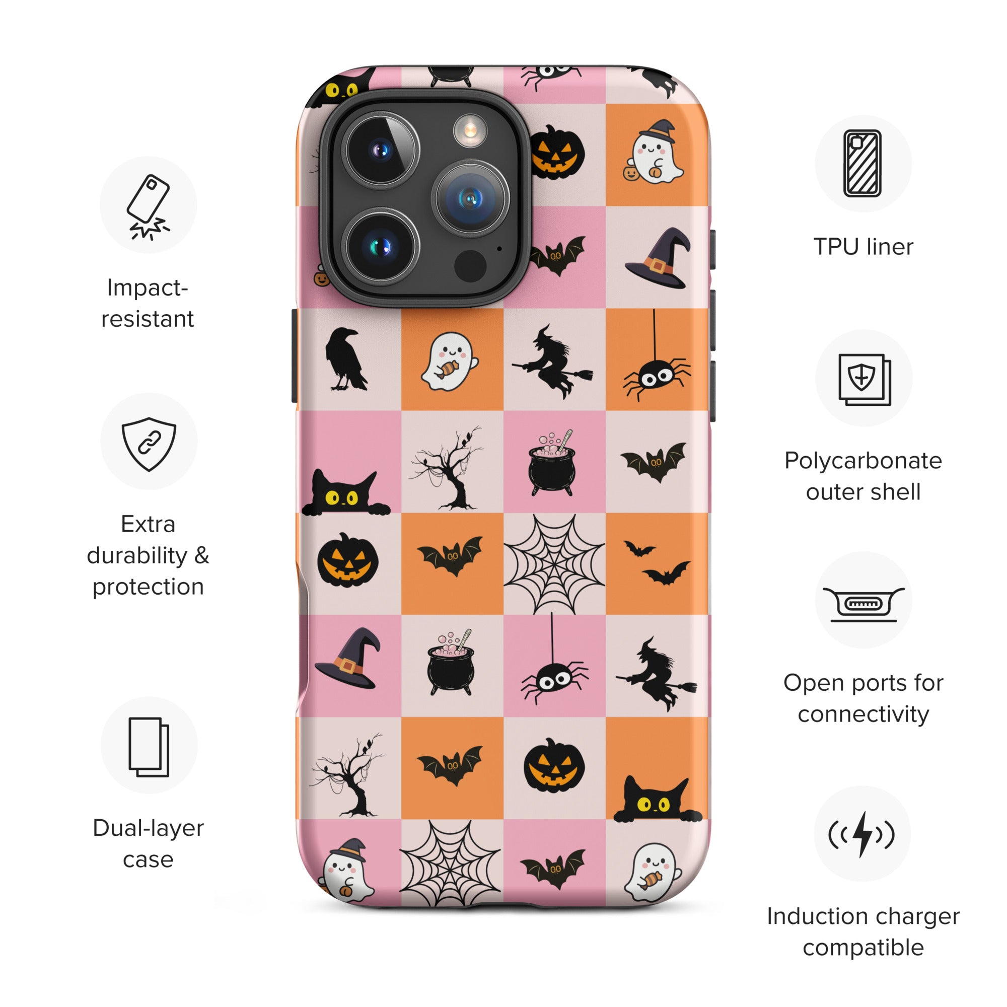 Pink & Orange Halloween Checkerboard Tough Case for iPhone
