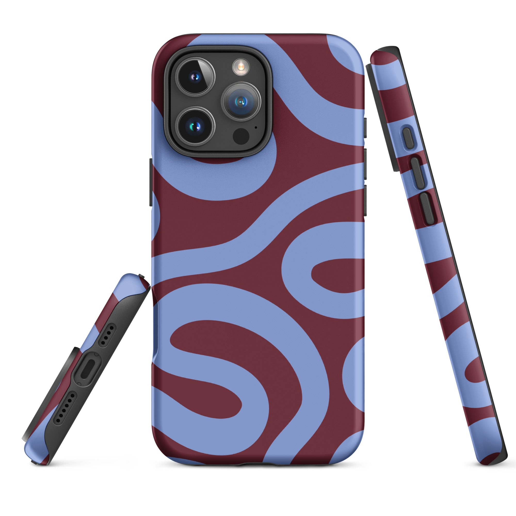 Burgundy Blue Abstract Wave Tough Case for iPhone