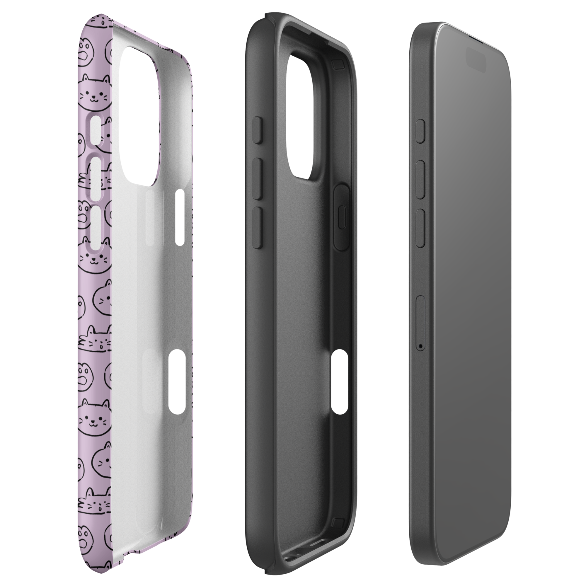 Lilac Cat Pattern Tough Case for iPhone