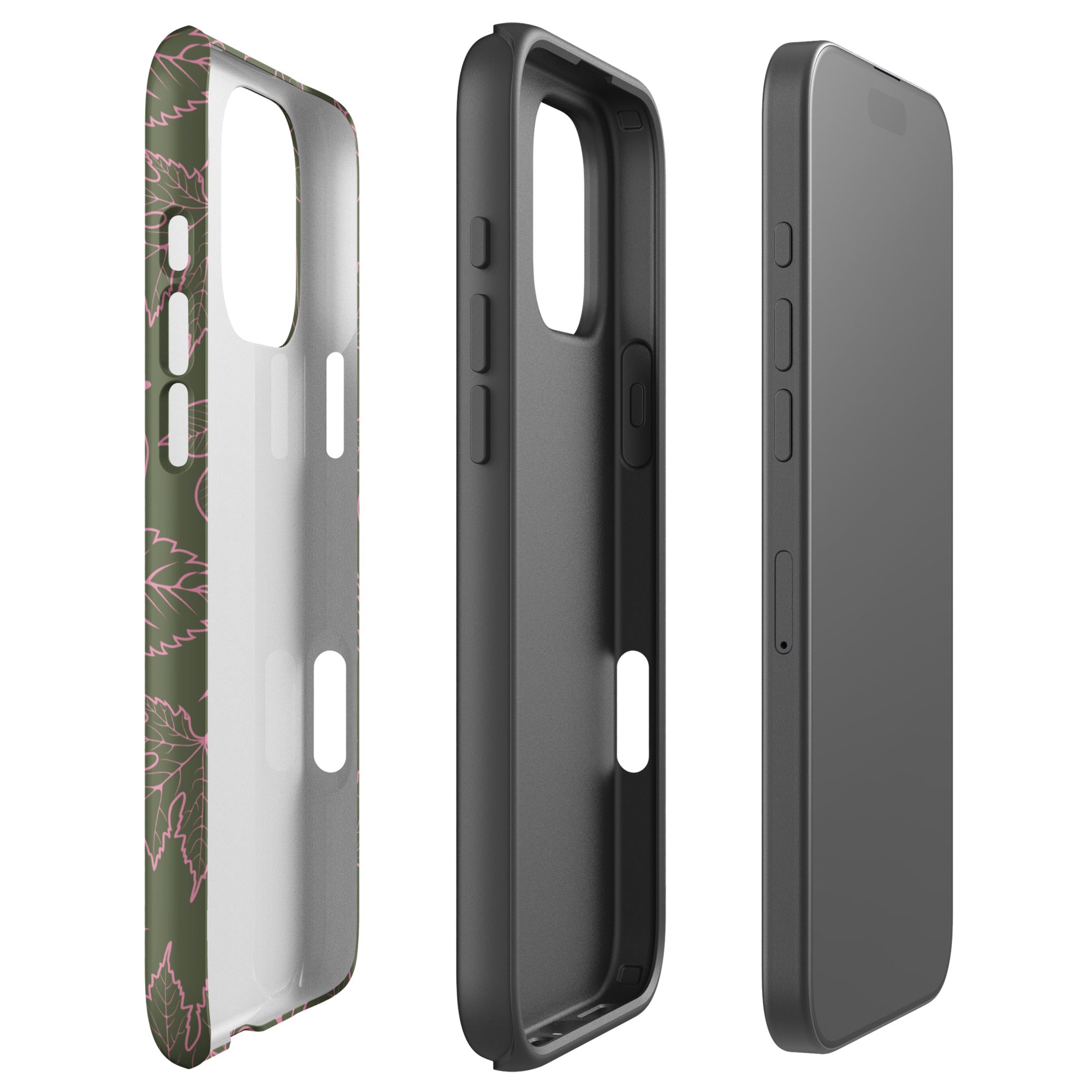 Pink on Olive Leaf Pattern Tough Case for iPhone