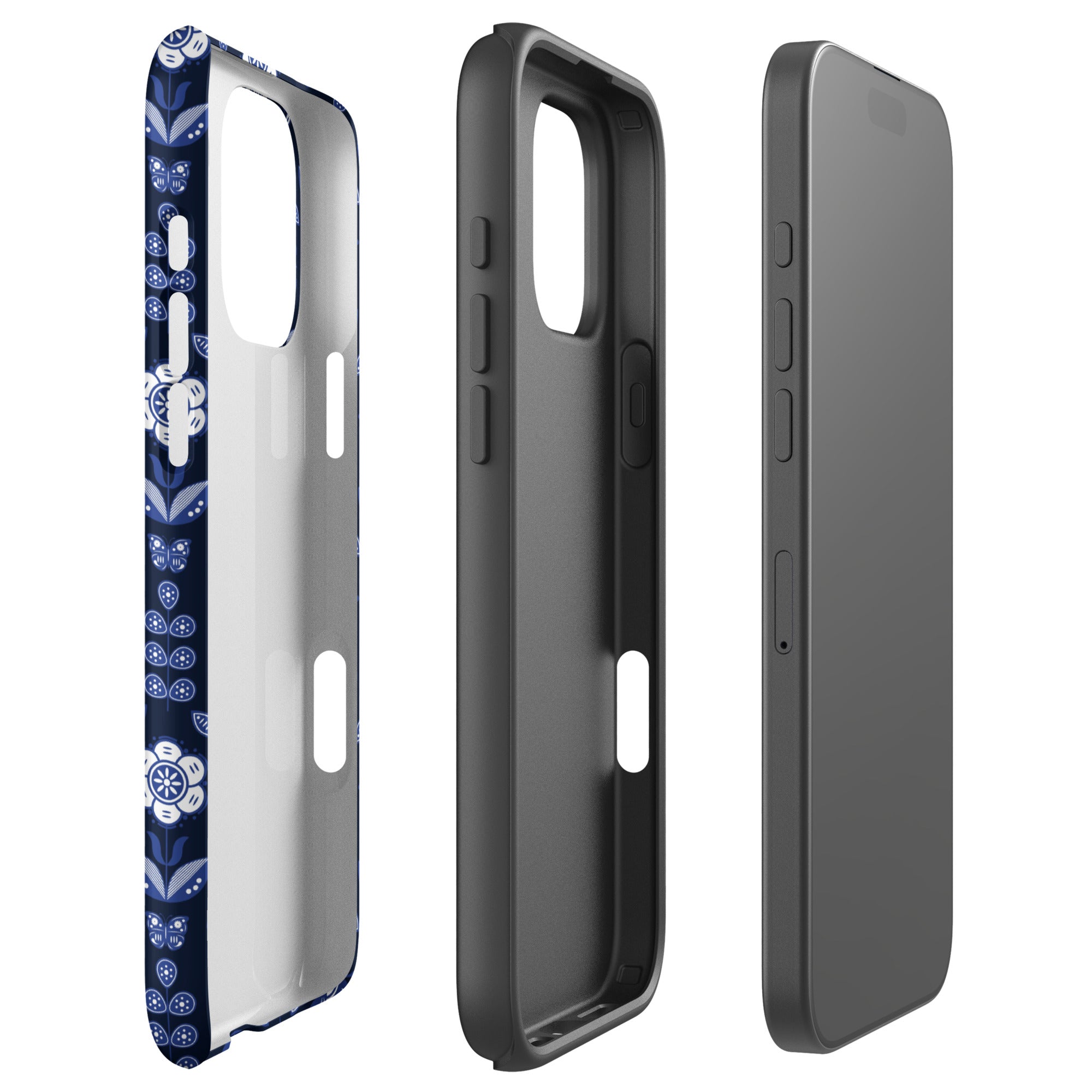 Navy Folk Floral Tough Case for iPhone