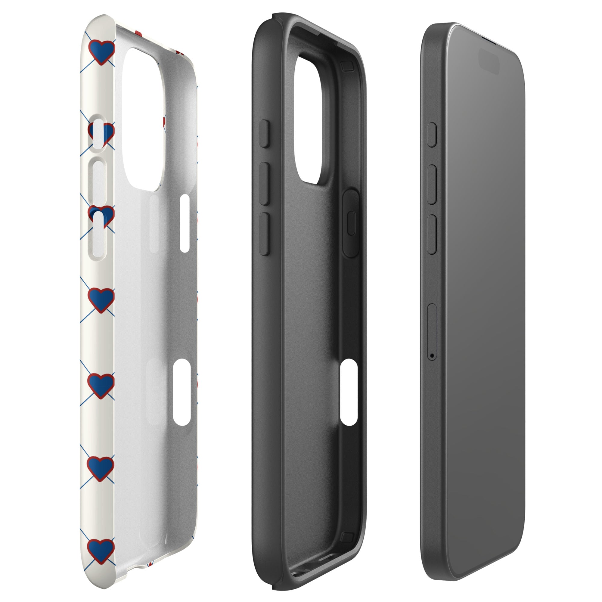 Red White & Blue Heart Grid Tough Case for iPhone