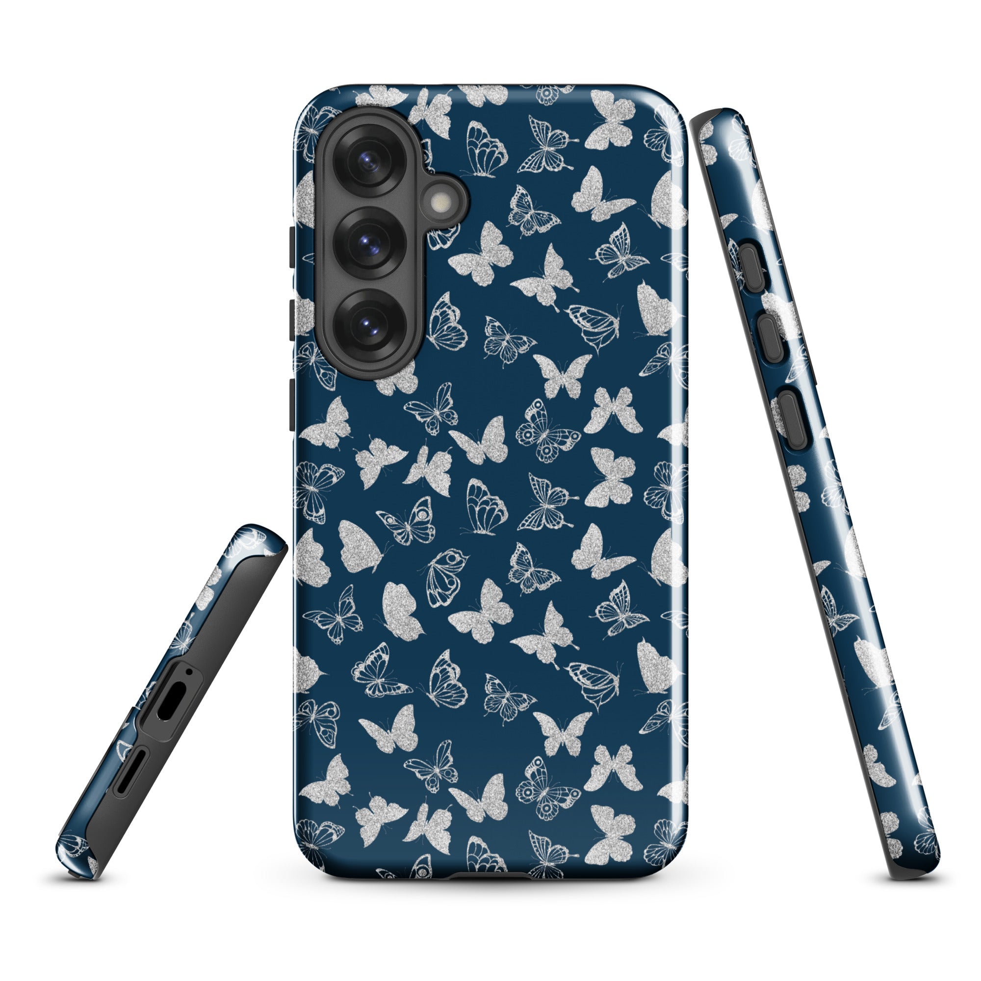 Navy Butterfly Pattern Tough Case for Samsung