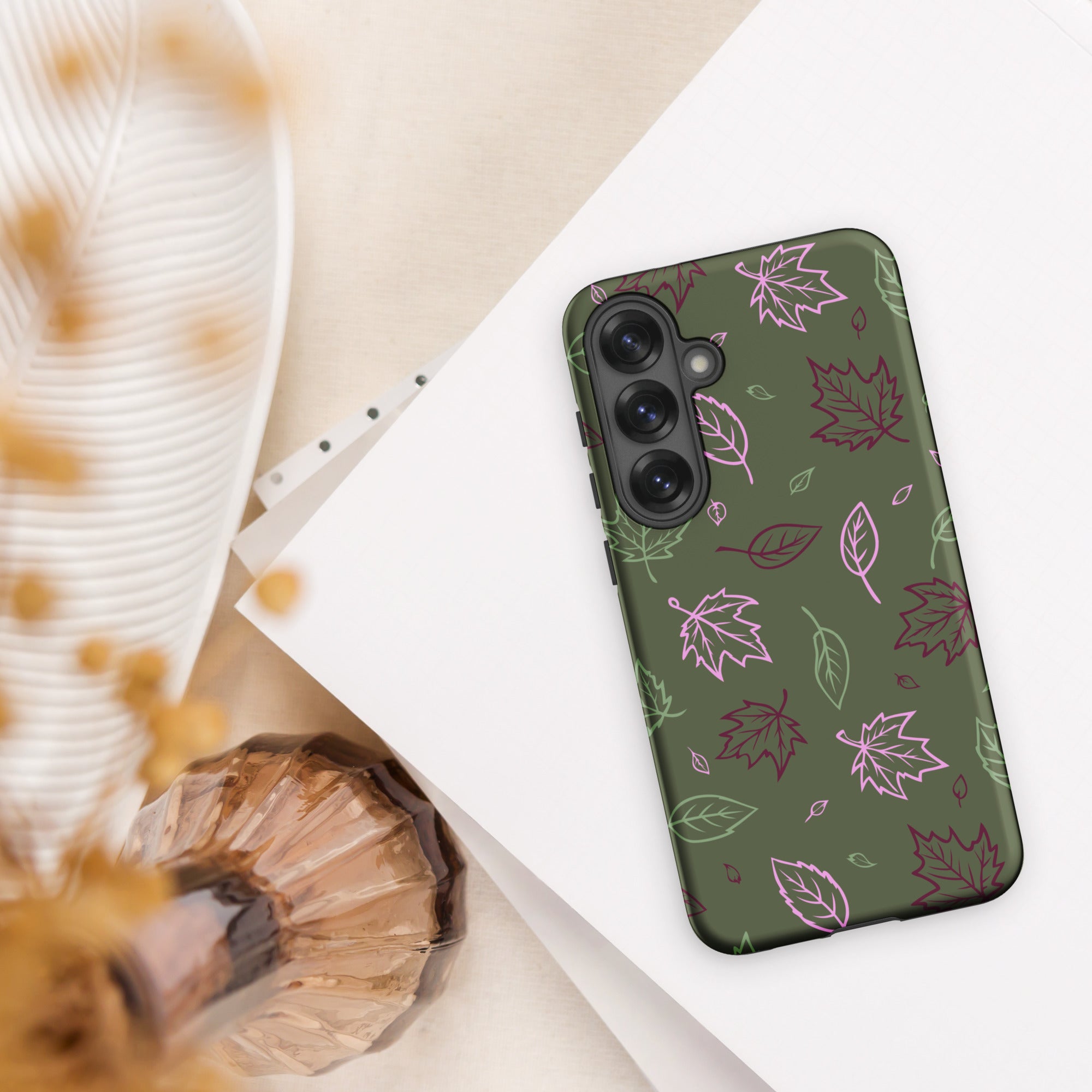 Olive Green Autumn Leaves Tough Case for Samsung