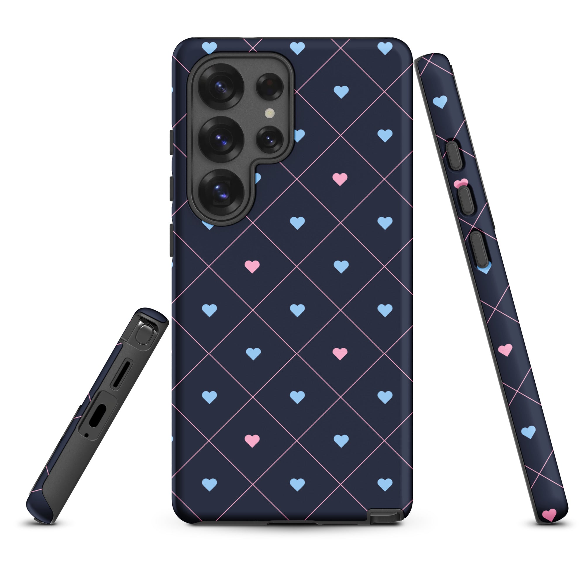 Midnight Navy Pastel Heart Grid Tough Case for Samsung