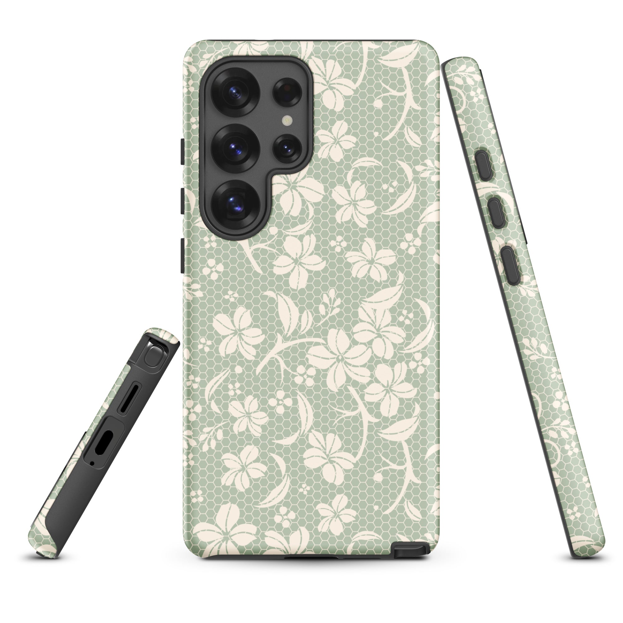 Soft Sage Lace Bloom Tough Case for Samsung