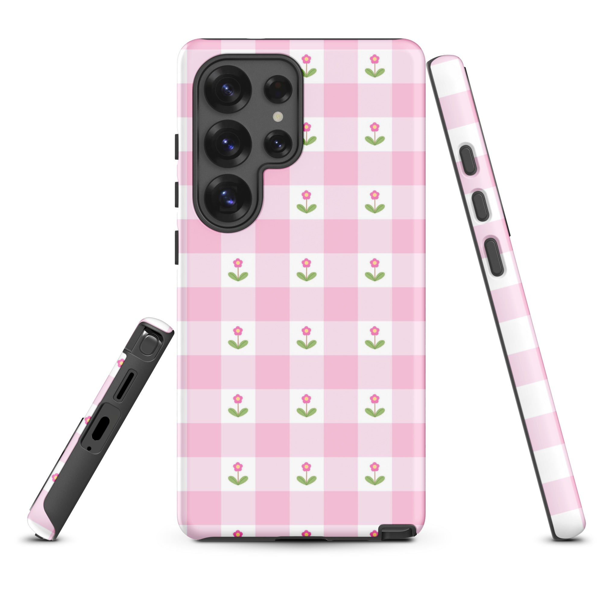 Pink Gingham Ditsy Floral Tough Case for Samsung