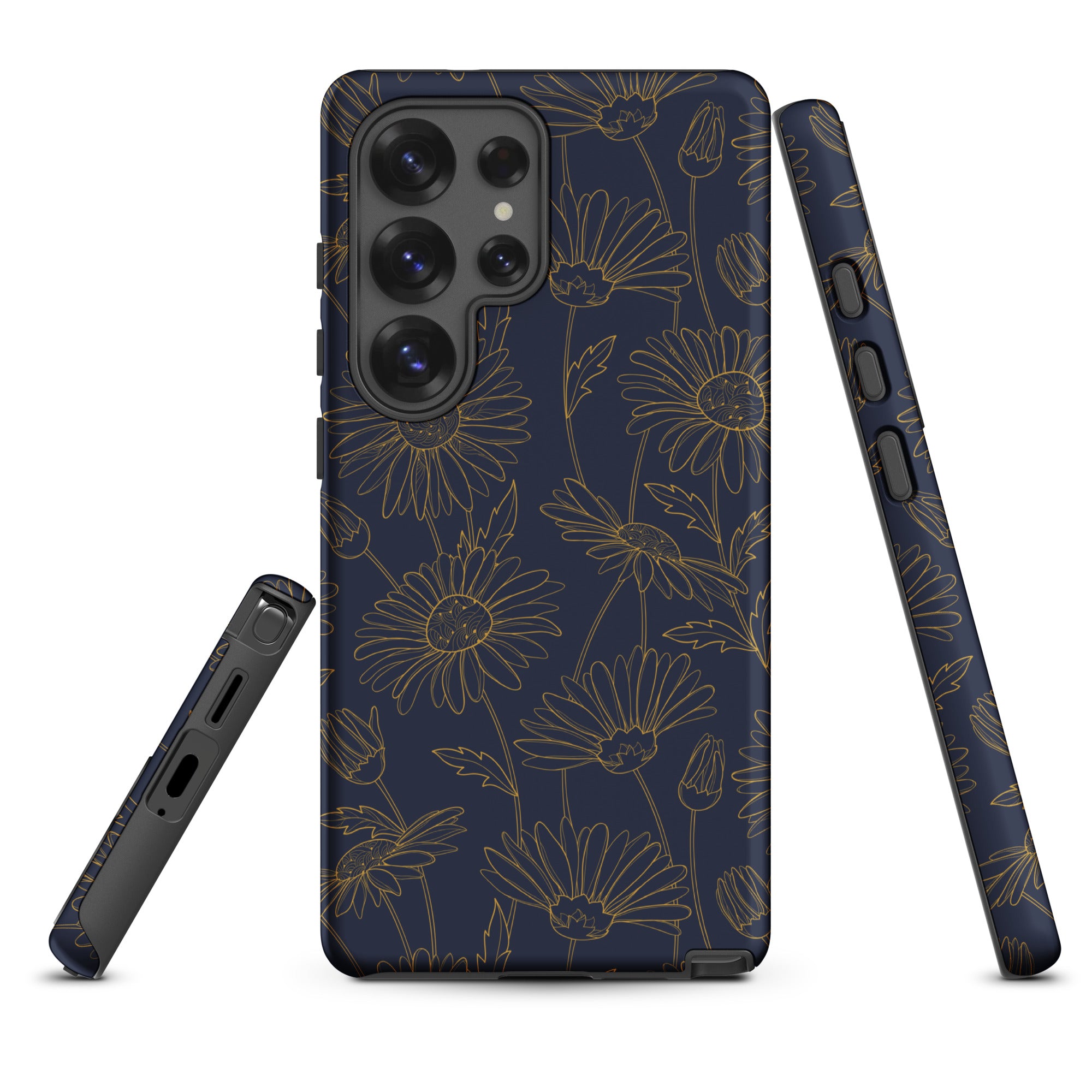 Navy and Gold Daisy Floral Tough Case for Samsung