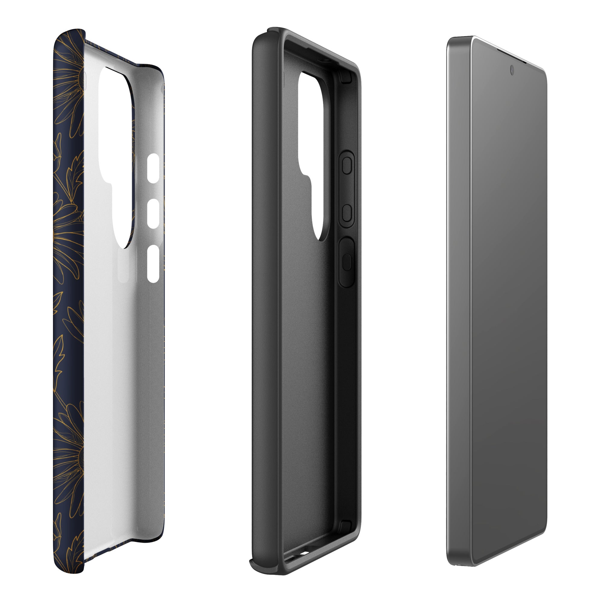 Navy and Gold Daisy Floral Tough Case for Samsung