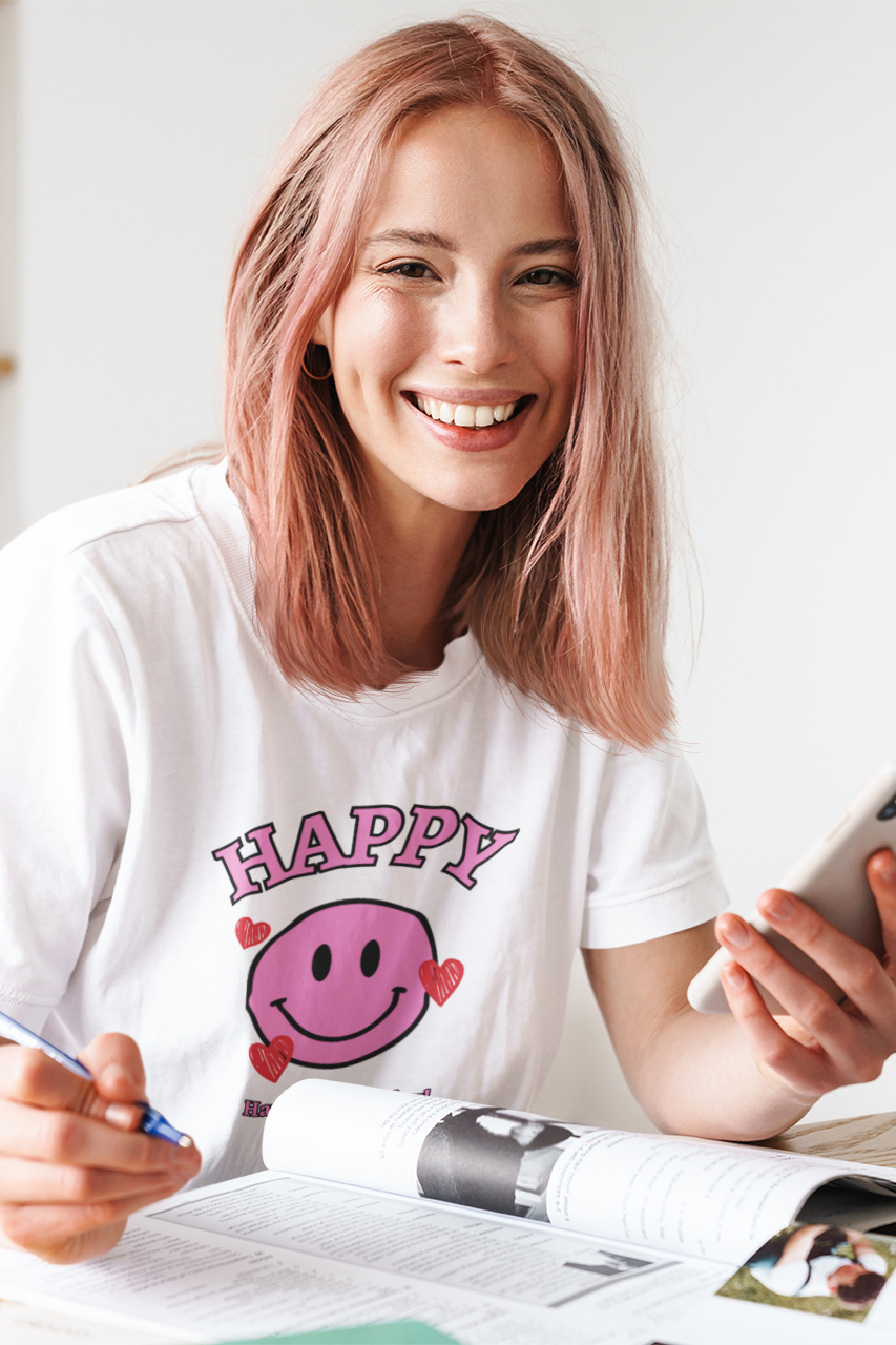 Pink Happy Vibes Relaxed Tee