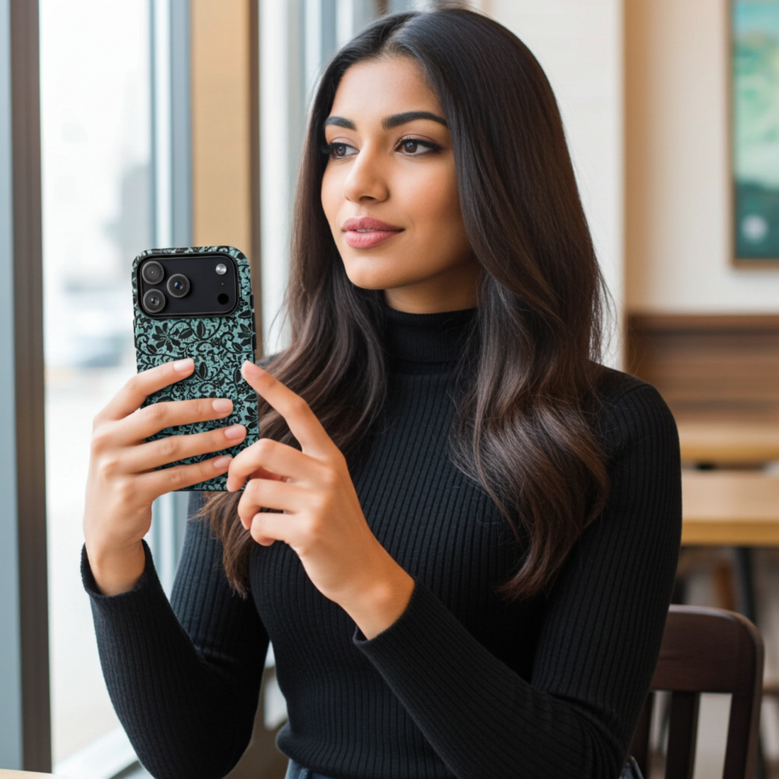 Black Lace Teal Tough Case for iPhone