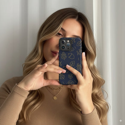 Navy Acorn Leaf Tough Case for iPhone