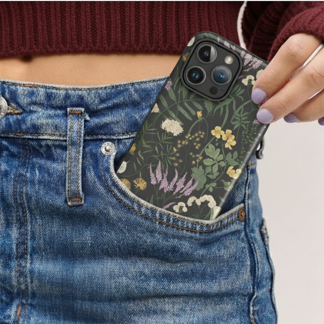 Dark Wildflower Floral Tough Case for iPhone