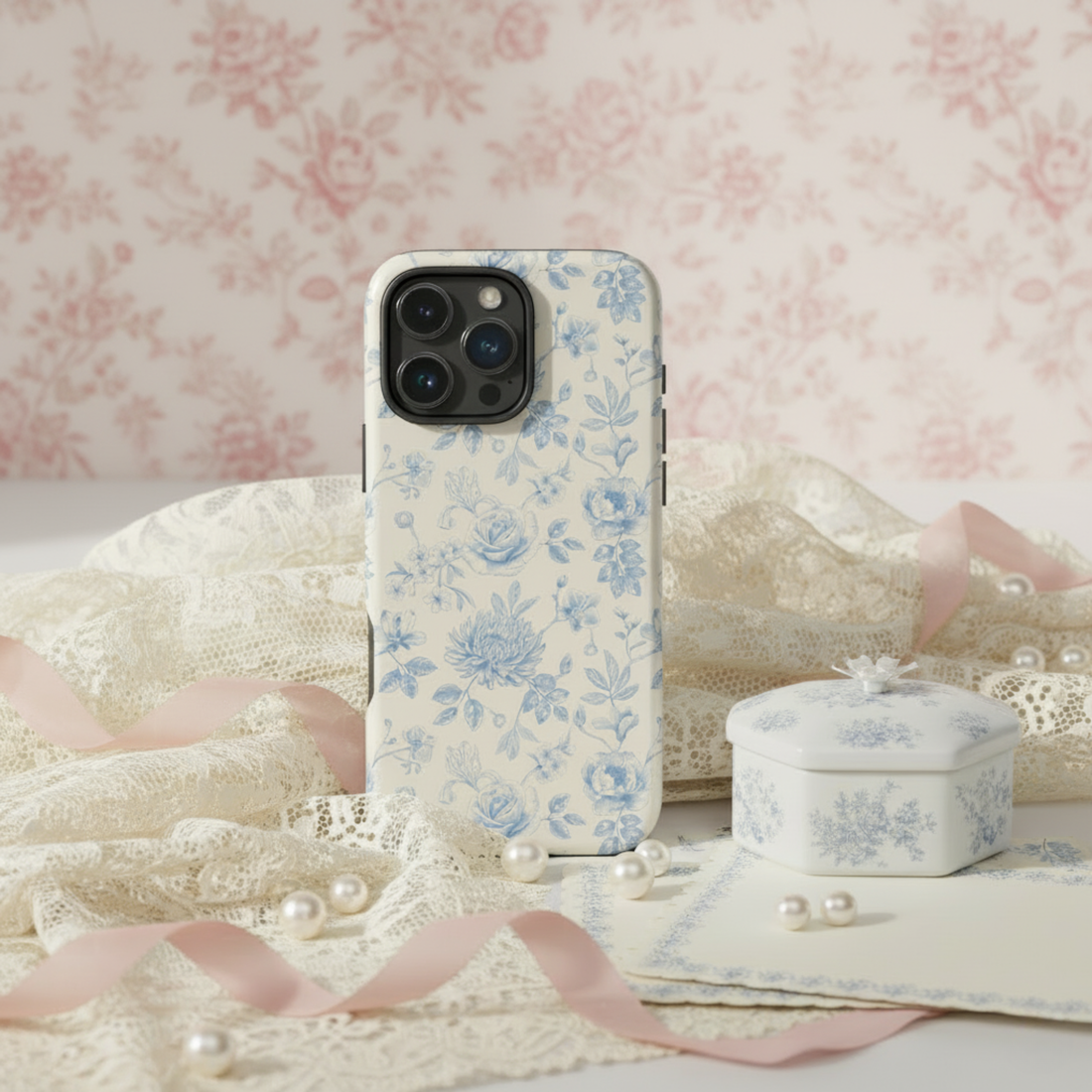 Vintage Blue Floral Tough Case for iPhone