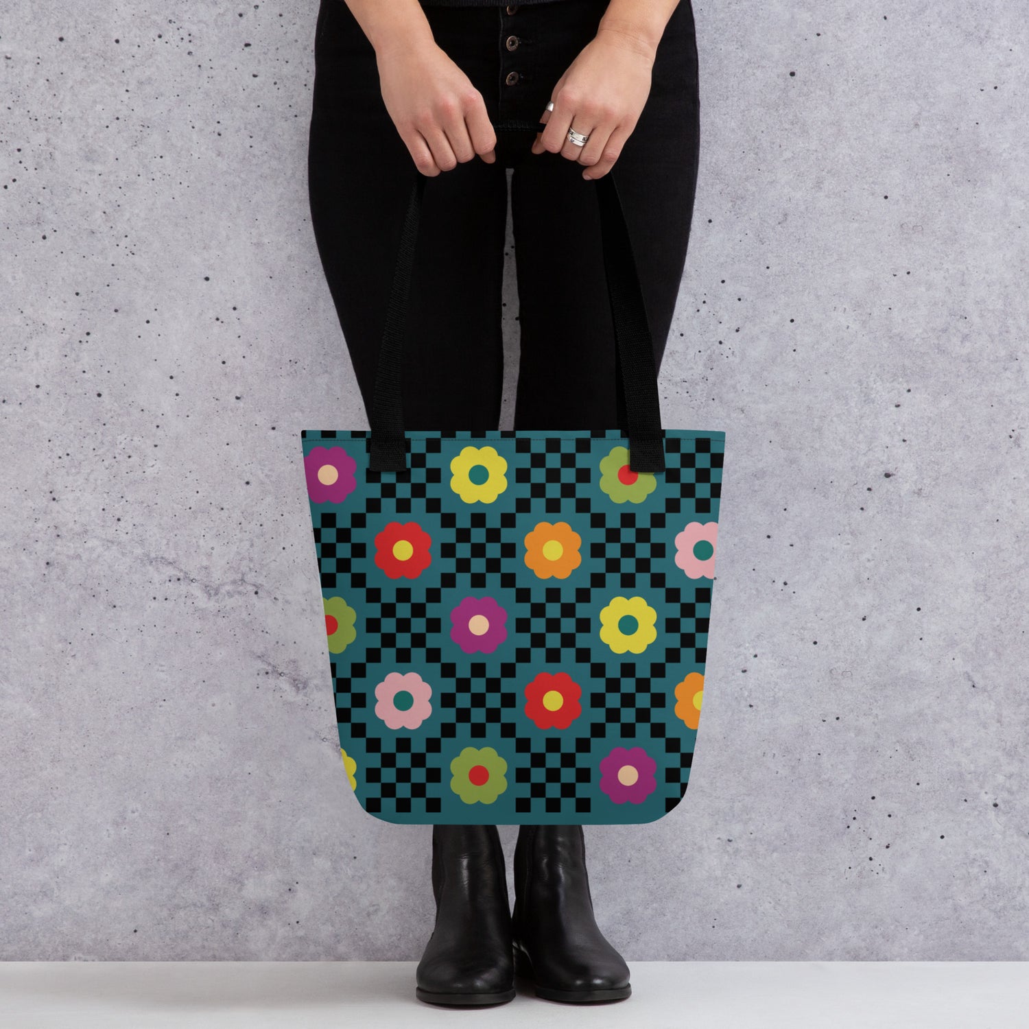 Checkered Bloom Tote Bag