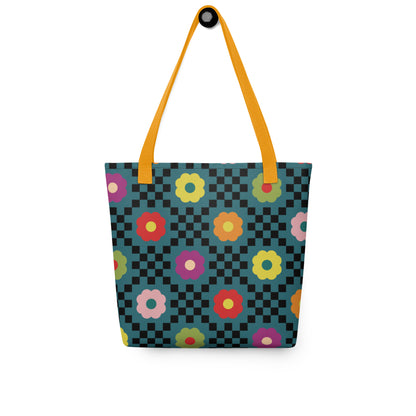 Checkered Bloom Tote Bag