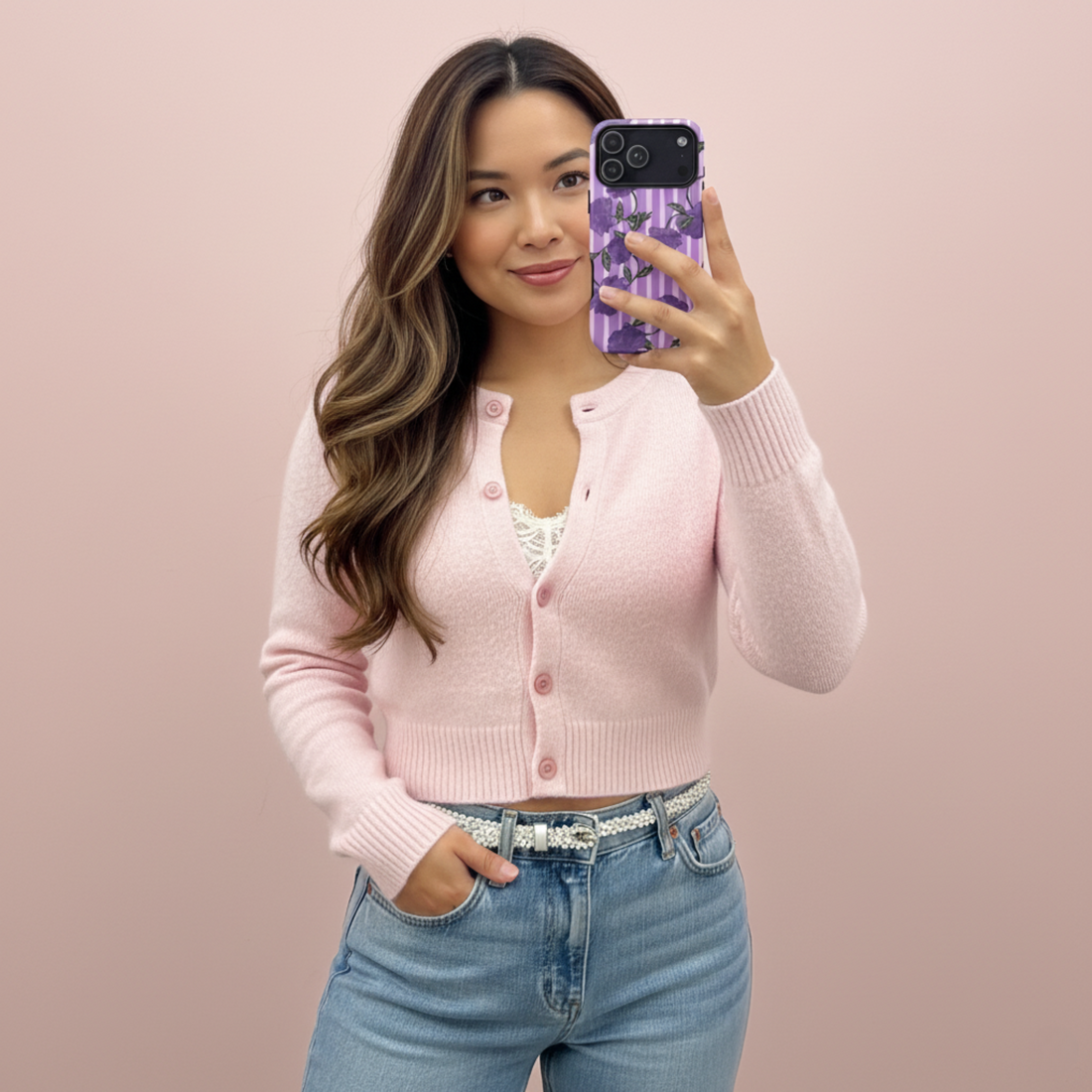 Lilac Stripe Florals Tough Case for iPhone