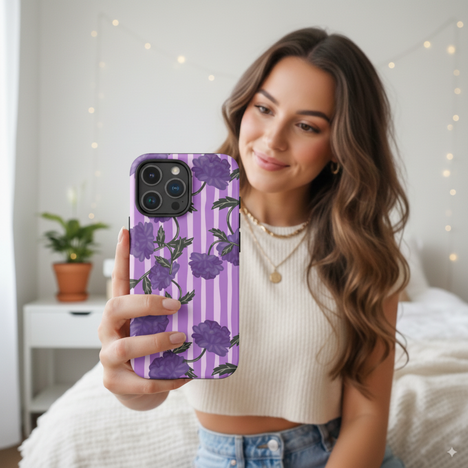 Lilac Stripe Florals Tough Case for iPhone