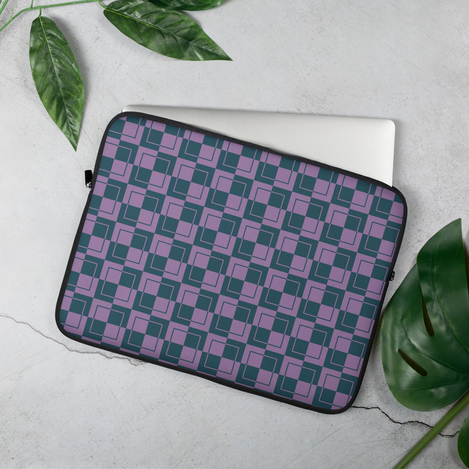 Purple Teal Checkered Laptop Sleeve
