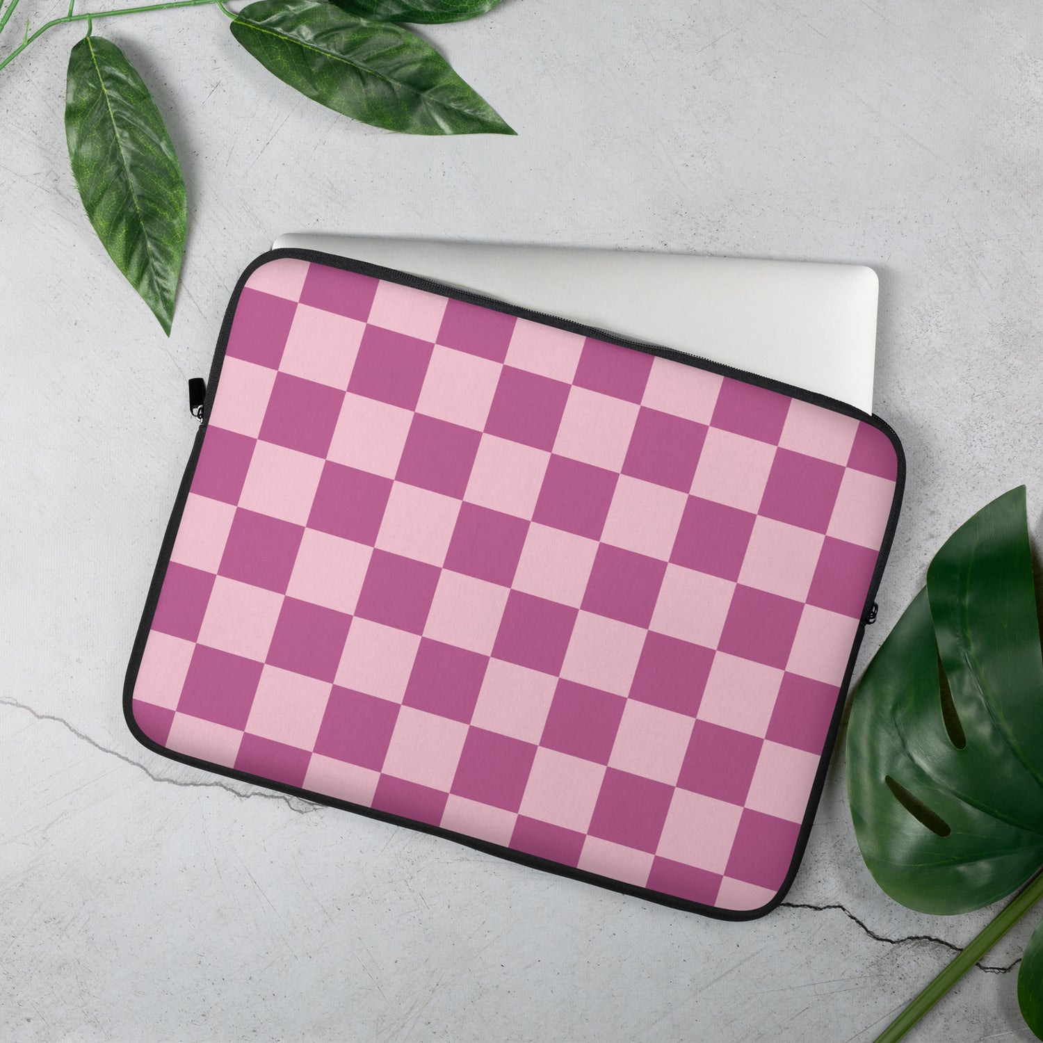 Pink Checkered Laptop Sleeve