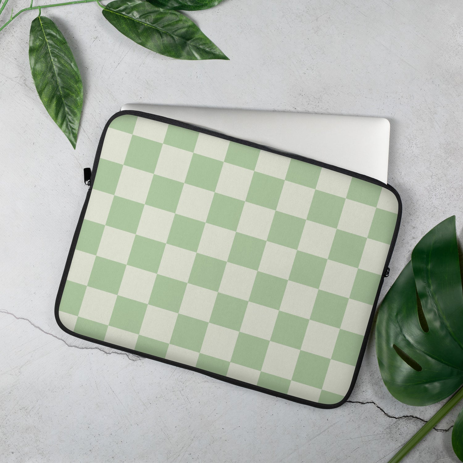 Sage Pistachio Green Checkered Laptop Sleeve