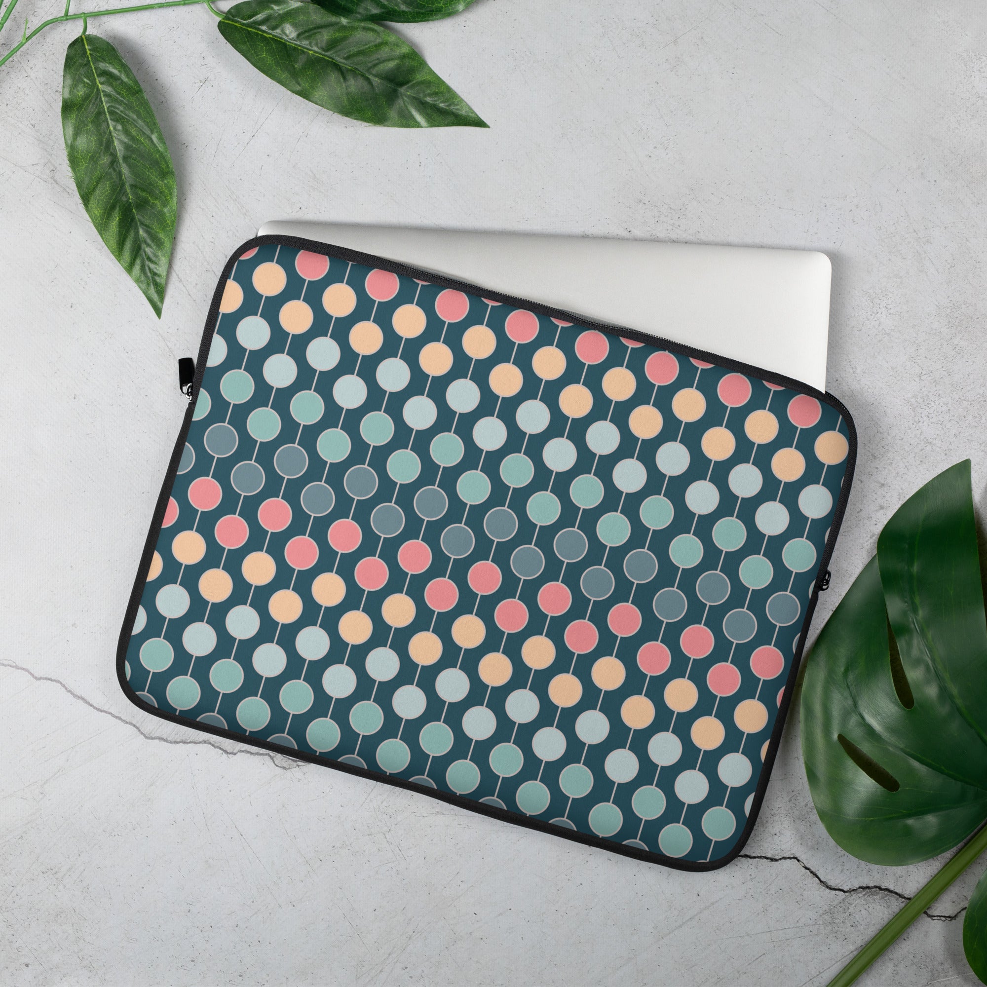 Deep Teal Midcentury Dot Grid Laptop Sleeve