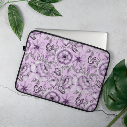 Purple Floral Butterfly Laptop Sleeve