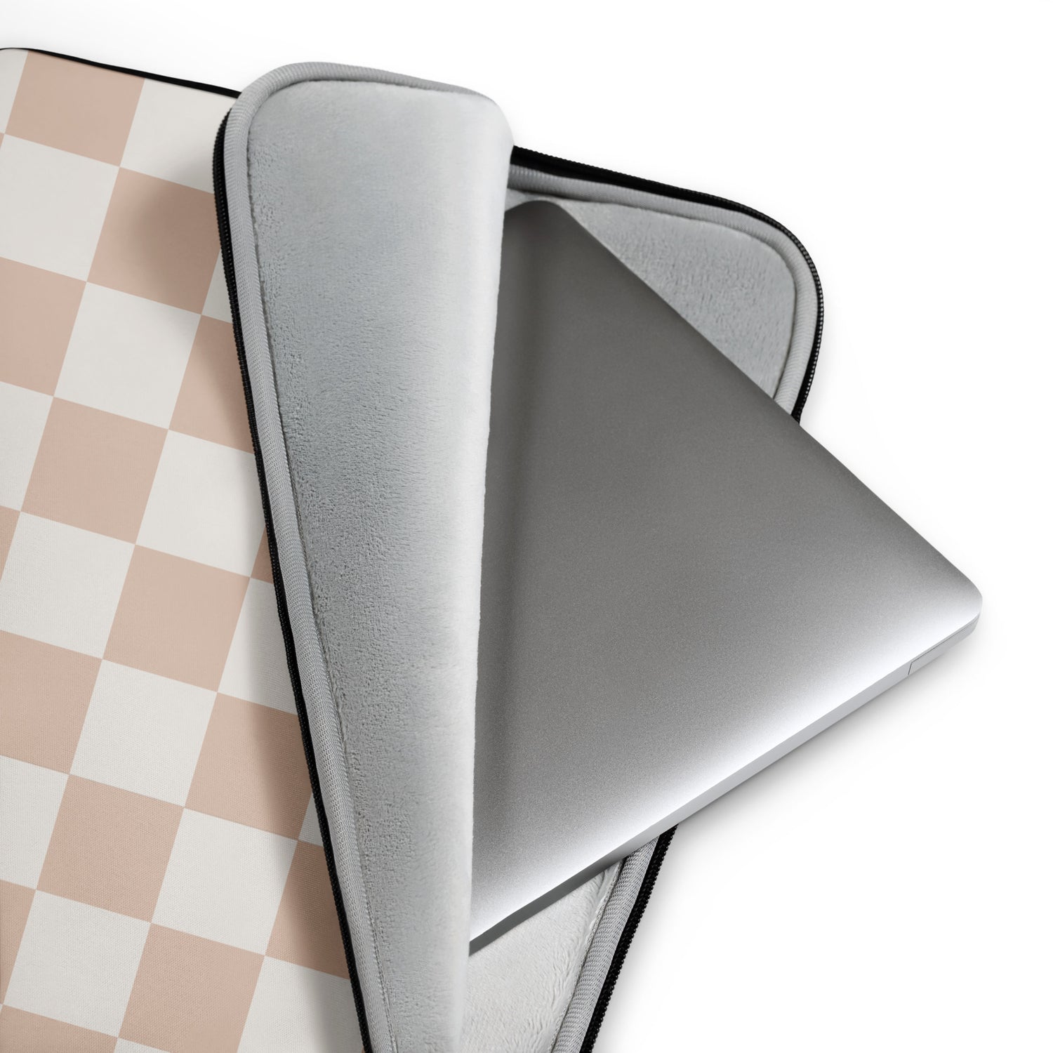 Beige and Ivory Checkered Laptop Sleeve
