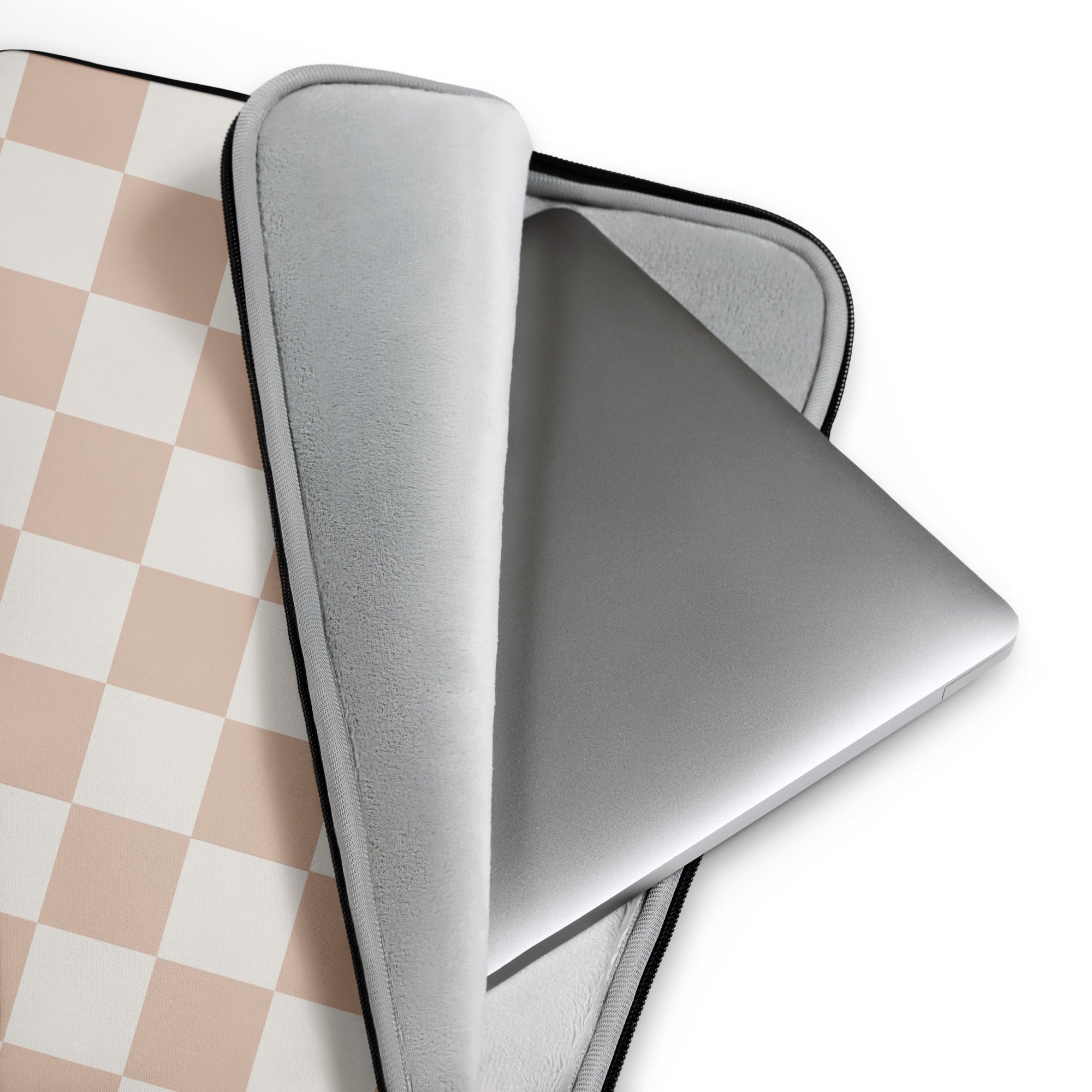 Beige and Ivory Checkered Laptop Sleeve