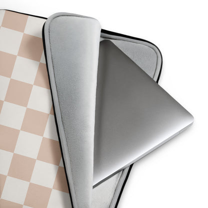 Beige and Ivory Checkered Laptop Sleeve