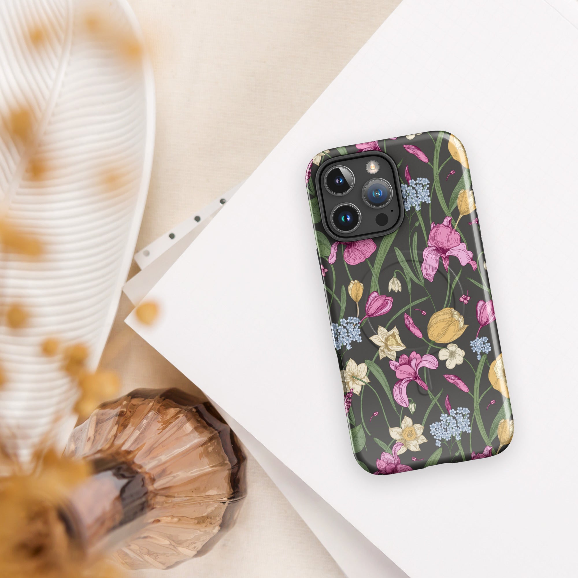 Charcoal Spring Garden Floral MagSafe Tough Case for iPhone