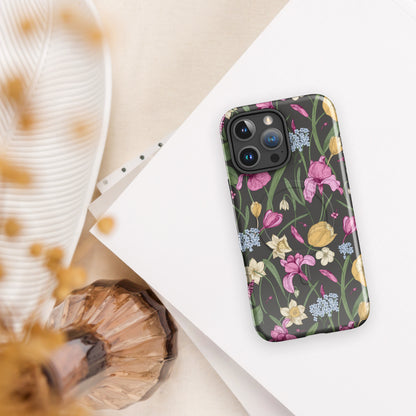 Charcoal Spring Garden Floral MagSafe Tough Case for iPhone