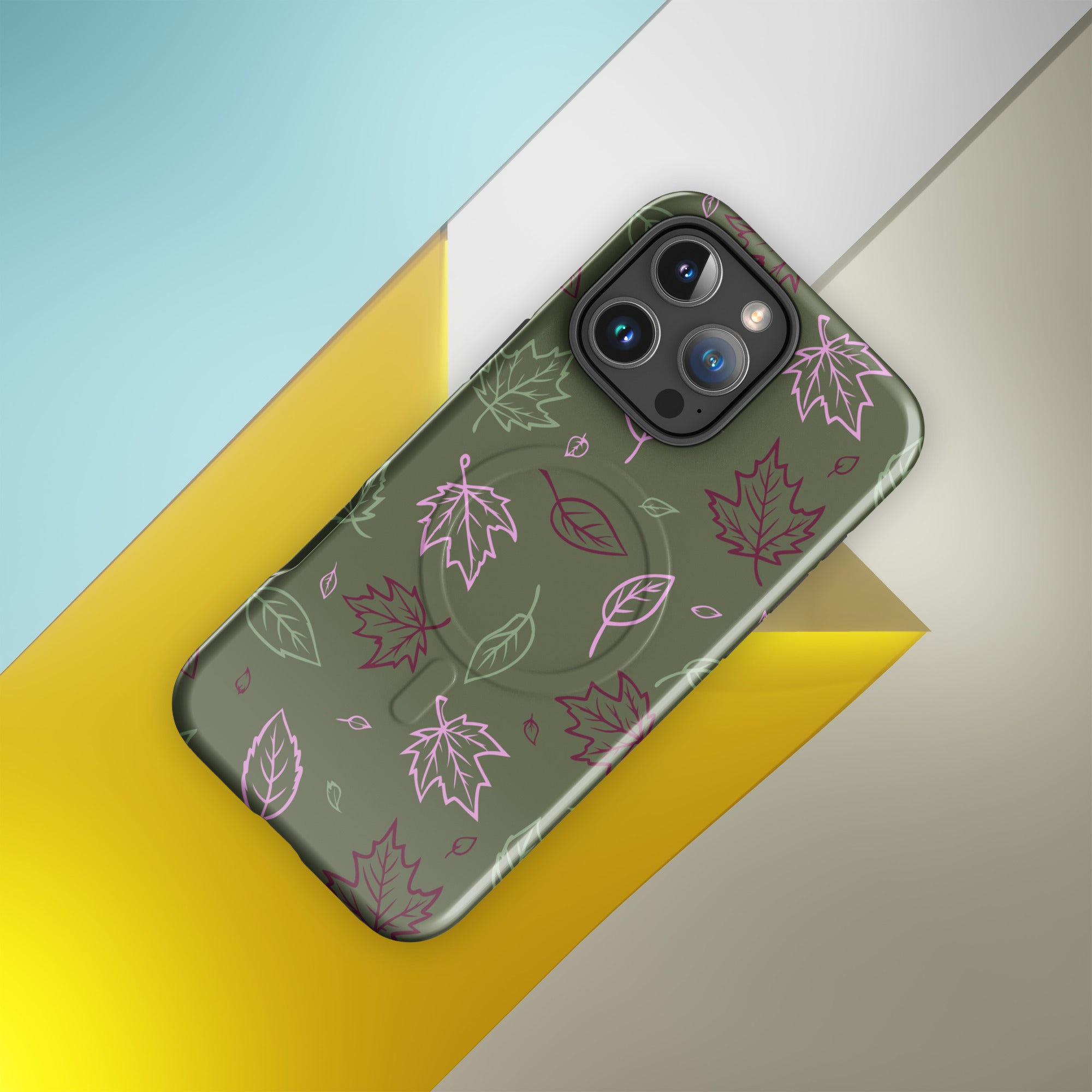 Olive Green Autumn Leaves MagSafe Tough Case for iPhone