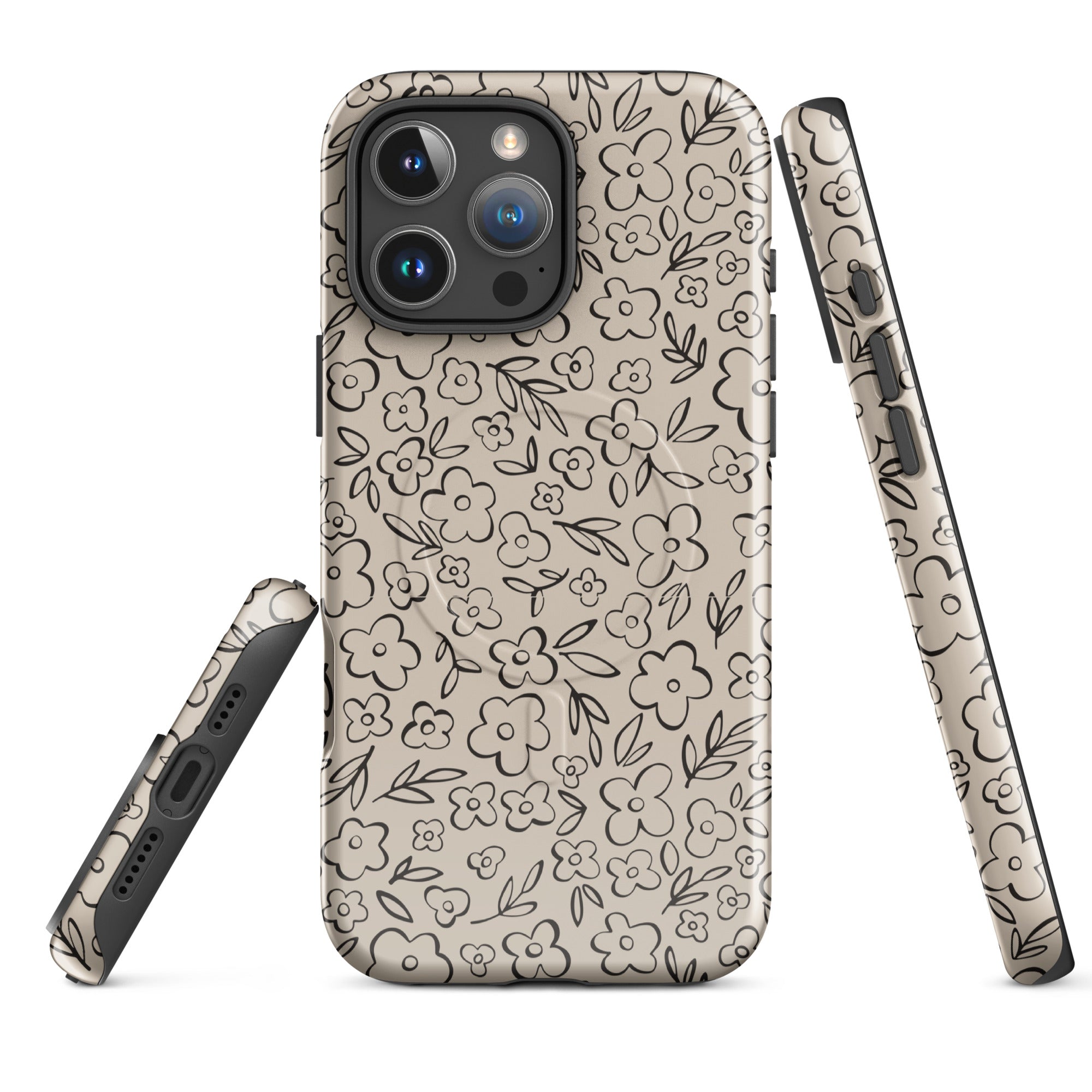 Neutral Line Art Floral MagSafe Tough Case for iPhone