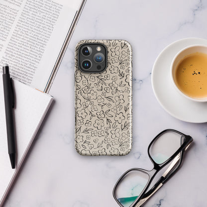 Neutral Line Art Floral MagSafe Tough Case for iPhone