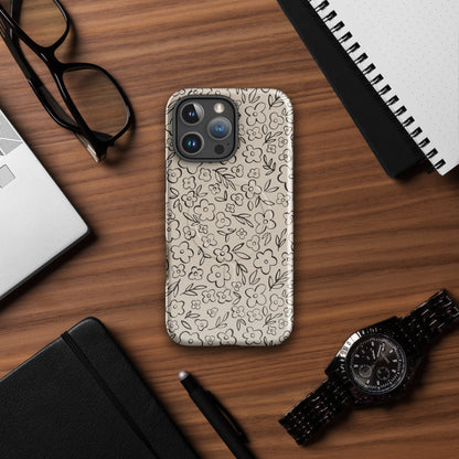 Neutral Line Art Floral MagSafe Tough Case for iPhone