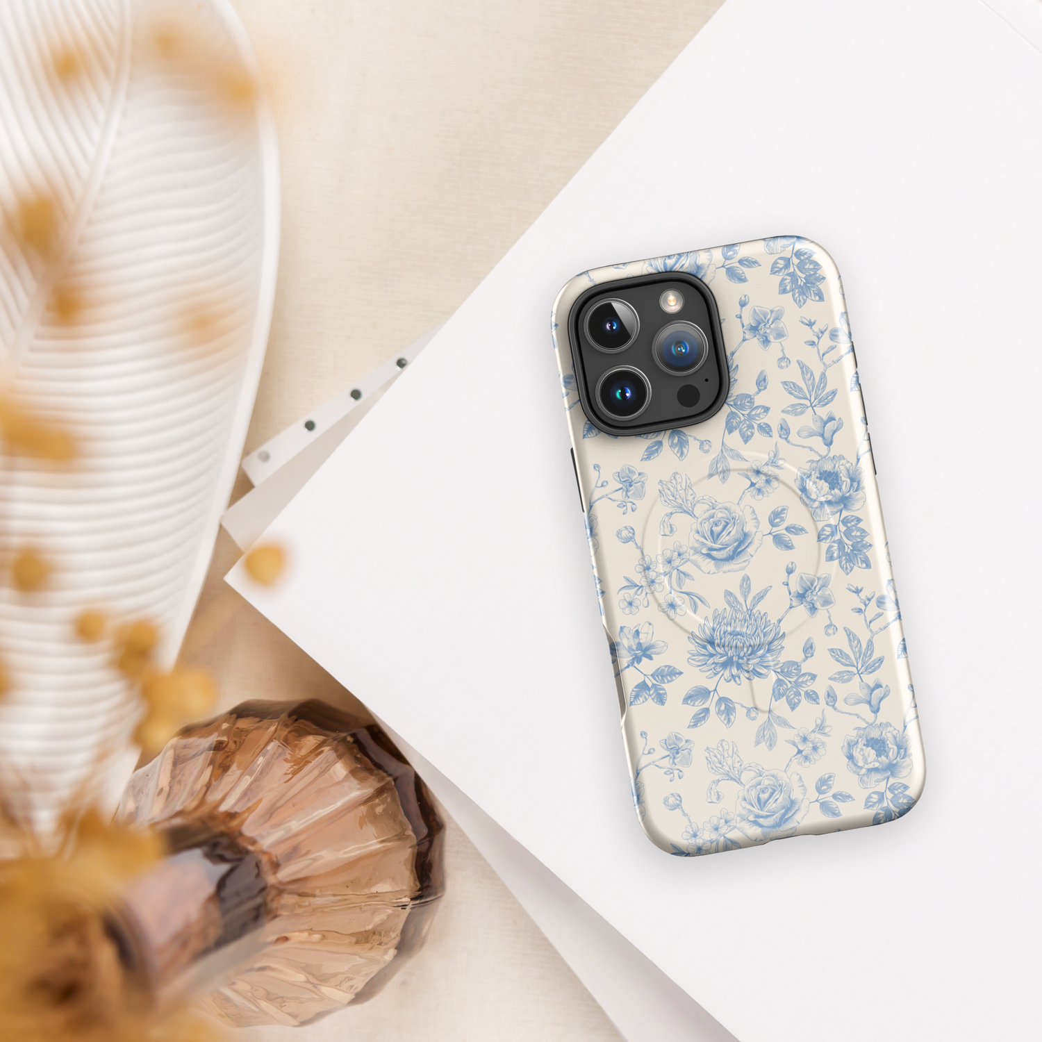 Vintage Blue Floral MagSafe Tough Case for iPhone