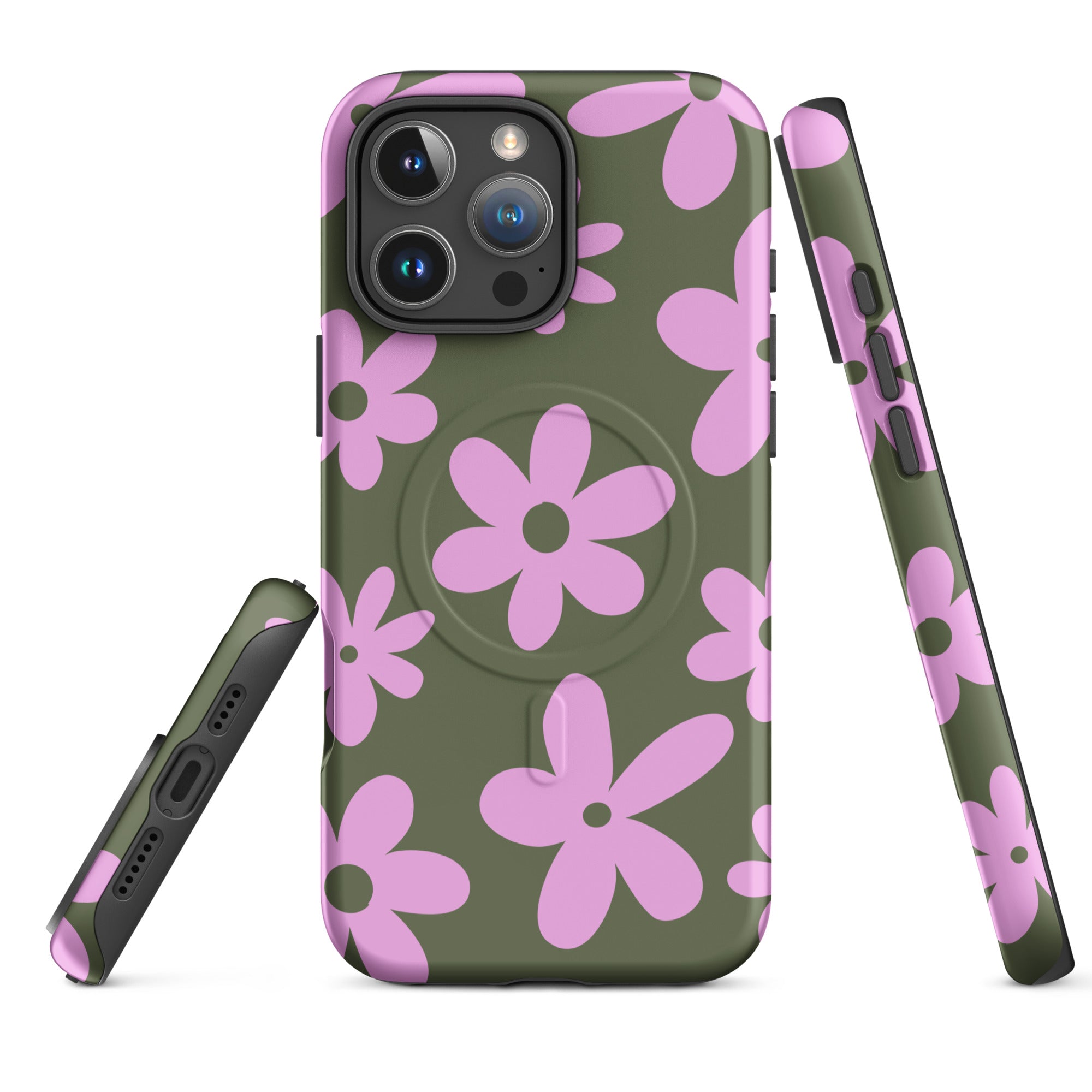 Olive Green Daisy MagSafe Tough Case for iPhone