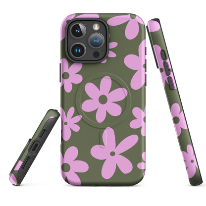 Olive Green Daisy MagSafe Tough Case for iPhone