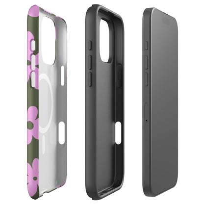 Olive Green Daisy MagSafe Tough Case for iPhone