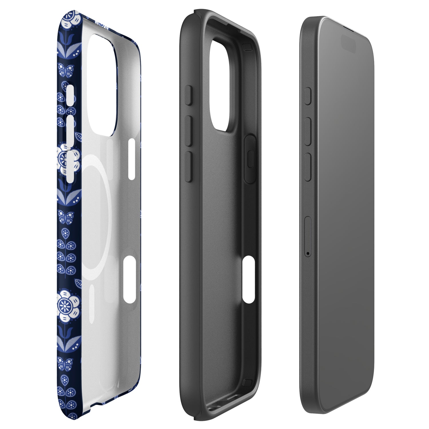 Navy Folk Floral MagSafe Tough Case for iPhone
