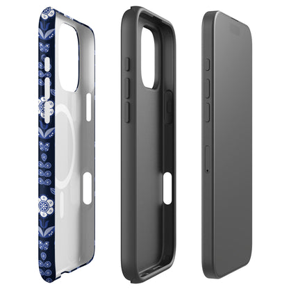 Navy Folk Floral MagSafe Tough Case for iPhone