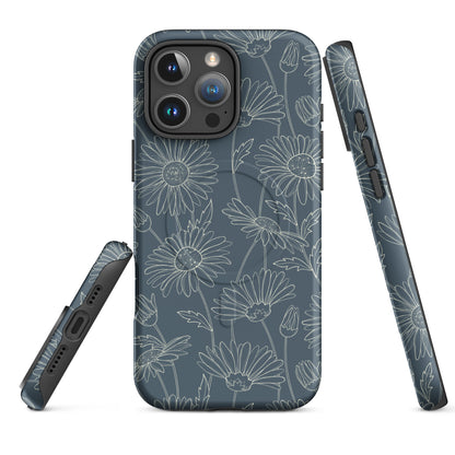 Slate Daisy Line Art MagSafe Tough Case for iPhone