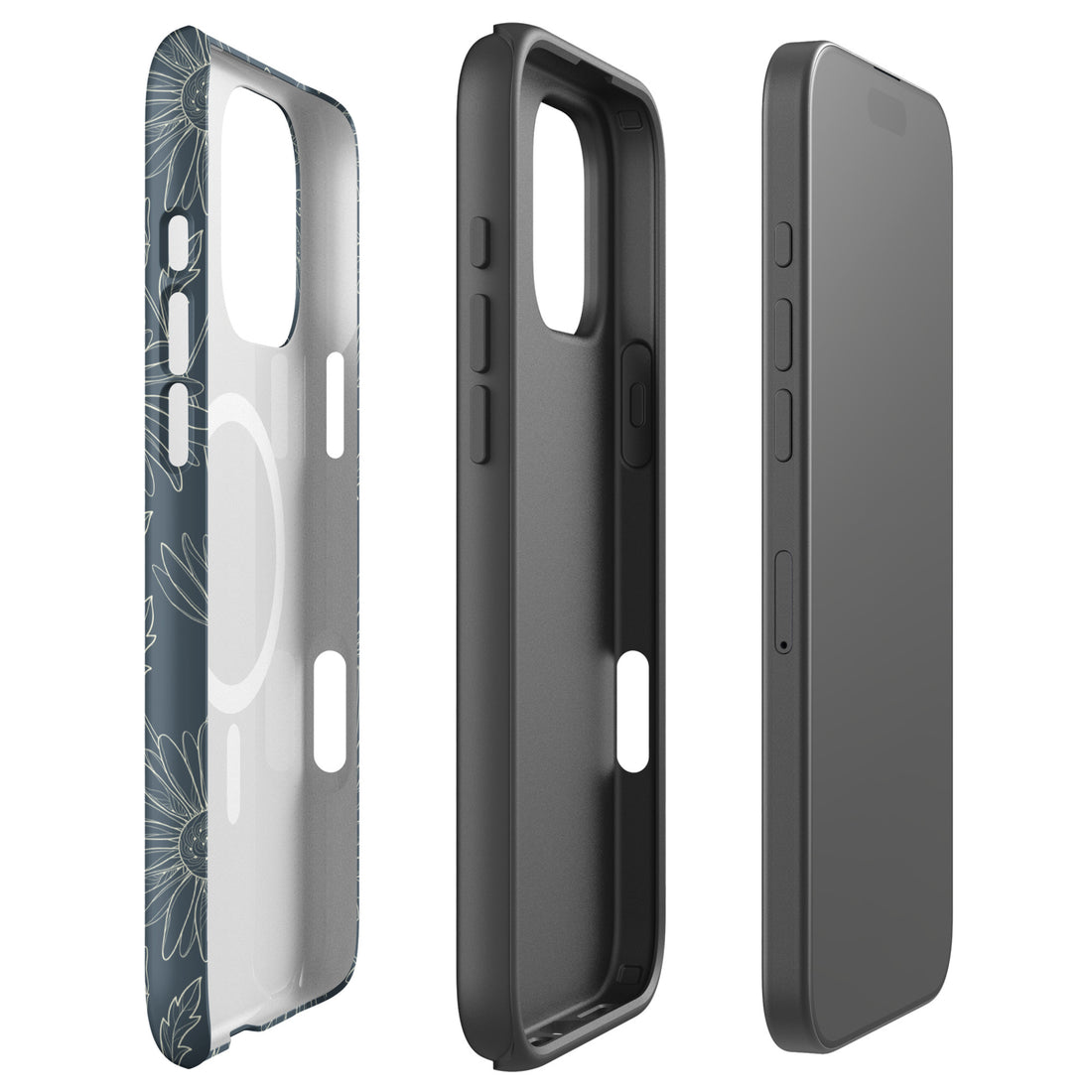 Slate Daisy Line Art MagSafe Tough Case for iPhone