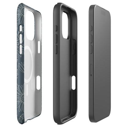 Slate Daisy Line Art MagSafe Tough Case for iPhone