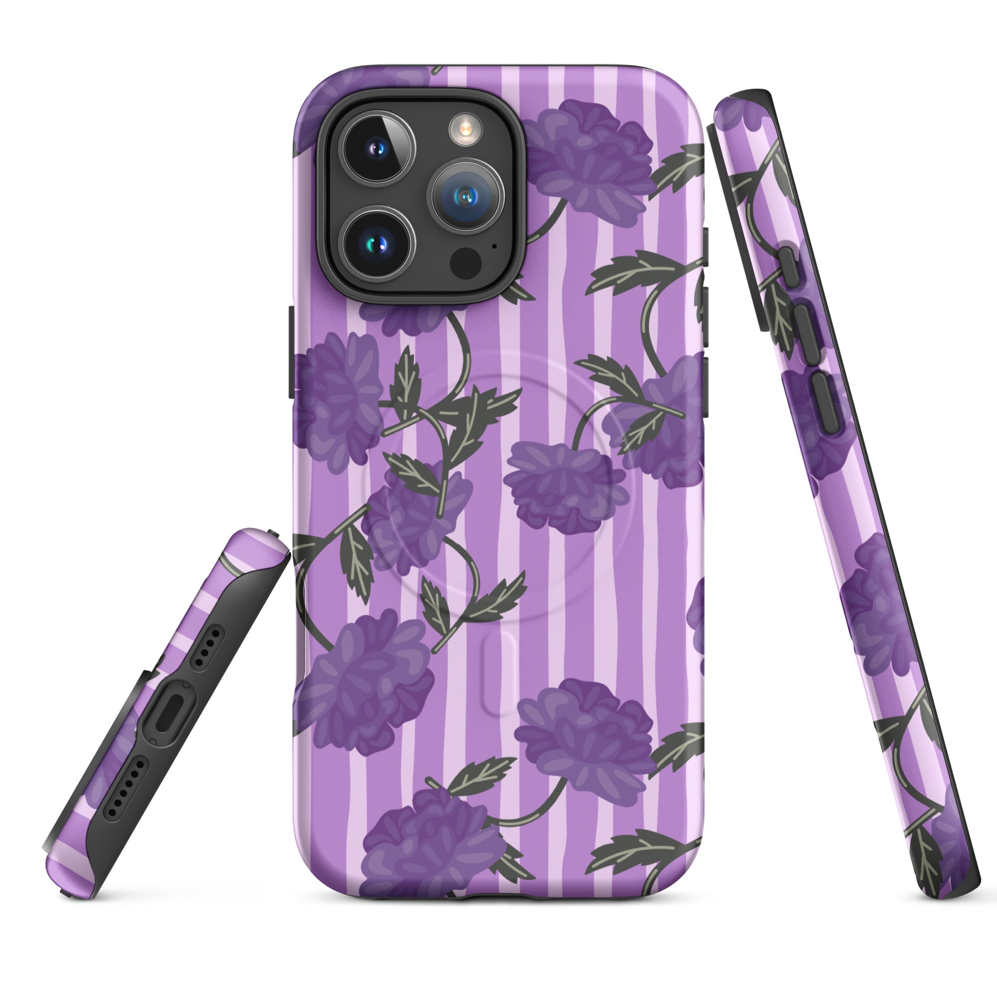Lilac Stripe Florals MagSafe Tough Case for iPhone